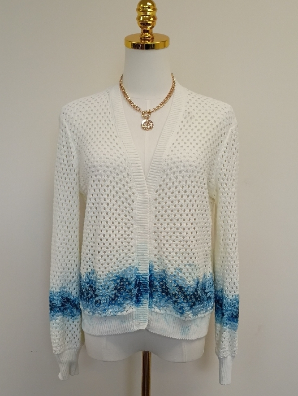 Peace Love World White Open Knit Ombre Cardigan Sweater Size XS